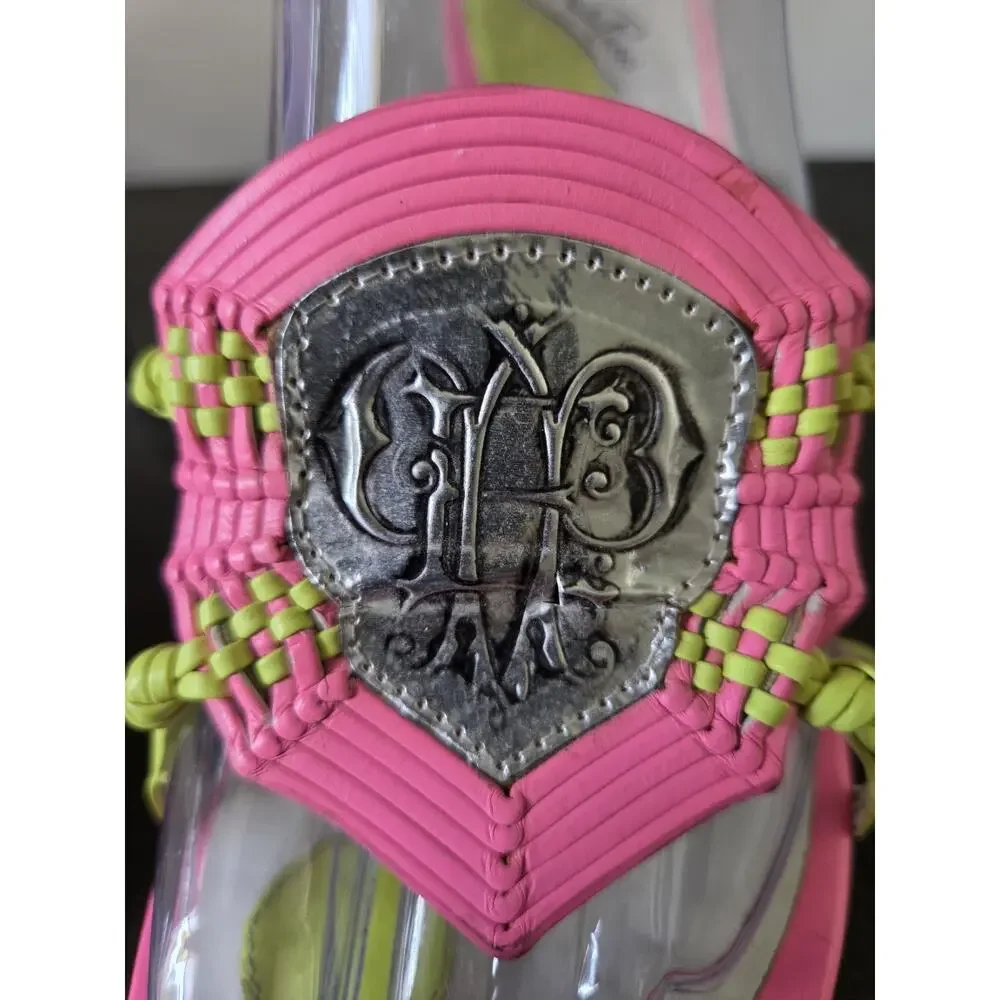 Emilio Pucci Leather Neon Monogram Medallion Stiletto Heel Mules Italy Size 38.5